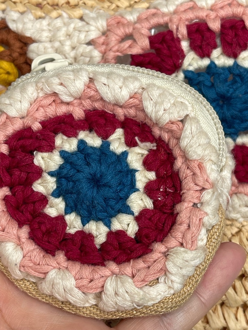 Zara Boho Crochet Straw WovenBag Granny Square Patchwork Festival Coastal Hippie - Picture 8 of 12